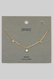 Brass Stone And Cz Dangle Charm Dainty Necklace 