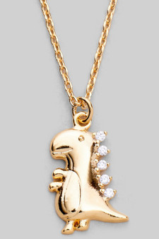 Dainty Brass Dinosaur Pendant Necklace With Pave