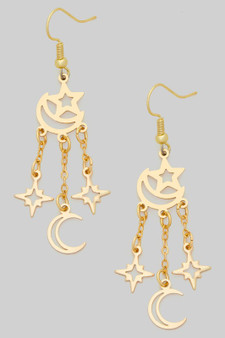 Moon And Star Dangling Charm Earrings