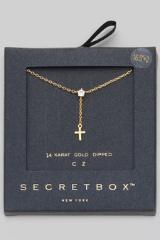 14 Gold Dipped Cross Y Drop Cz Necklace