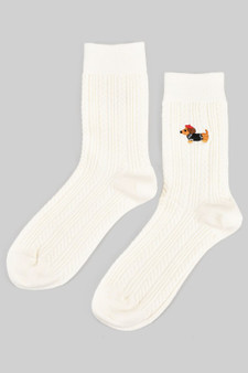 Cable Knit Socks With Embroidered French Hot Dog