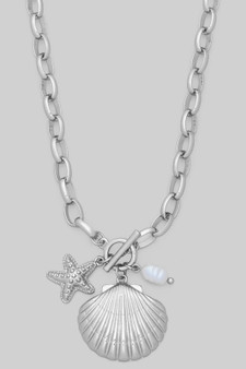 Shell Starfish And Fwp Toggle Chain Necklace