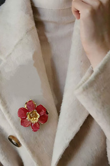 Lavish Lacquered Flower Brooch Pin