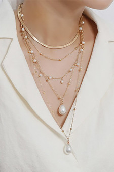 Five Layered Chain Necklace With Beads And Pearls
