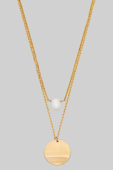 Fresh Water Pearl And Wavy Coin Pendant Necklace
