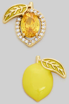 Mismatched Pave And Enamel Lemon Studs