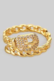Twisted Brass Chain Belt Ring With Cz Detail