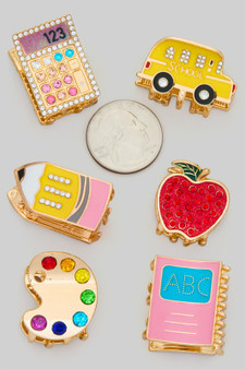 Six Piece School Themed Mini Hair Clip Set