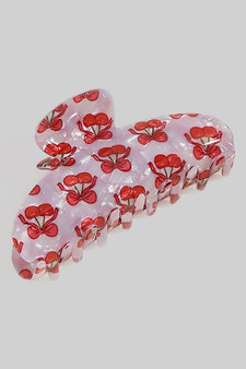 Marbled Acrylic Bow Cherry Print Hair Clip