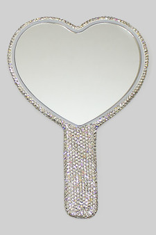 Rhinestone Encrusted Heart Shaped Hand Mirror