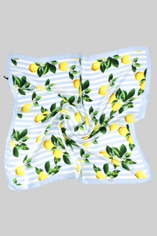 Striped Silky Square Scarf With Lemon Print