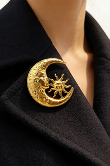 Stainless Steel Sun And Moon Brooch Pin