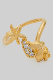 Starfish And Cz Pave Horn Twist Ring