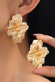 Brass Flower Post Drop Earrings