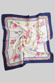 Silky Square Scarf With Flowers Belts And Chains