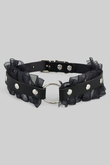 Faux Leather Studded Ruffled Choker Necklace