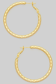 Cube Textured Brass Hoop Earrings