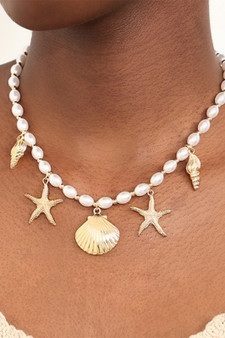 Lovely Pearl Necklace With Shell Charms