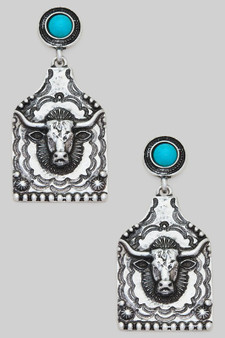 Hypoallergenic Cow Tag Turquoise Post Earrings