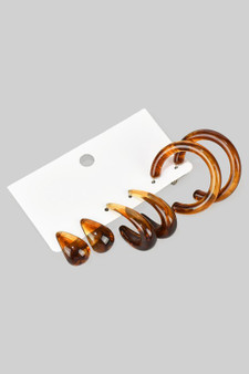 Acrylic Resin Three Pair Hoop Earring Set