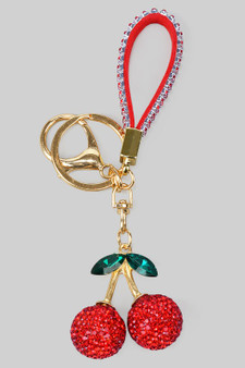 Rhinestone Cherry Bag Charm Keychain