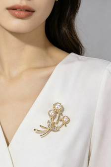 Cz And Pearl Sunflower Brooch Pin