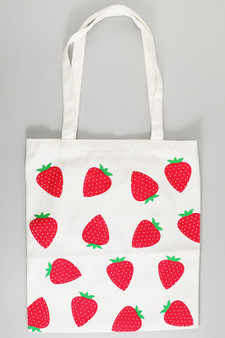 Strawberry Print Canvas Bag