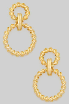 Twisted Brass Hoop Drop Earrings