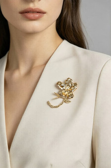 Brass Hammered Flower Brooch Pin