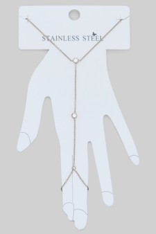 Stainless Steel Two Cz Charm Hand Chain