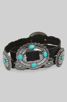 Stone Accent Concho Embellished Concho Strap Belt