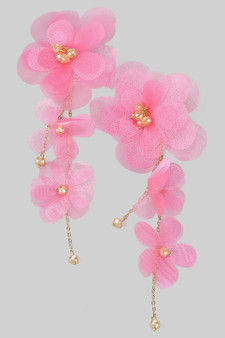 Fabric Floral Beaded Cluster Drop Earrings