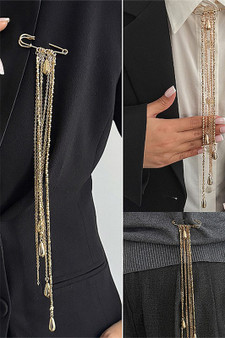 Safety Pin Brooch With Long Dangling Beads