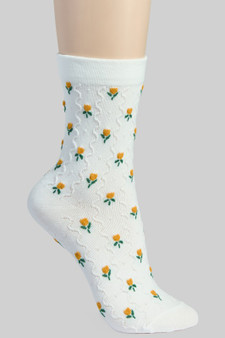 All Over Yellow Tulip Print Socks