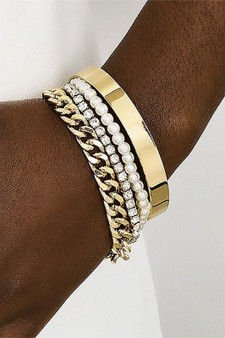 Four Piece Bracelet Set Cuff Stretch Chain Pearl