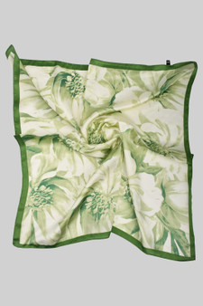 Green Floral Pattern Silky Square Scarf