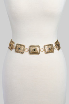 Scalloped Rectangle Stone Link Chain Belt