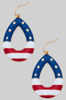 Usa Enamel Teardrop Fish Hook Earrings