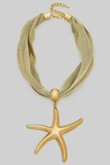 Mesh Fabric Starfish Pendant Necklace