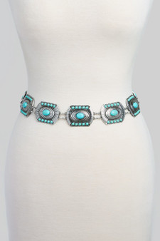 Stone Studded Rectangle Concho Chain Belt