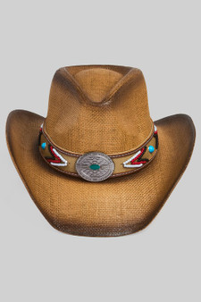 Vintage Cowboy Hat W Turquoise Concho And Beads