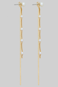 Pearl Stud Jacket Earrings With Chain And Pearl Dangle