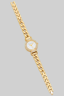 Cz Stone Bezel Round Face Chain Link Watch