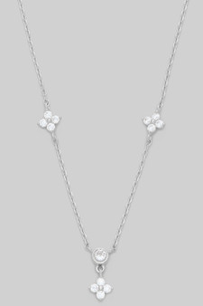 Brass Cz Flower Charm Necklace