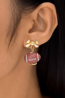 Lovely Bow Post Earrings With Dangling Football