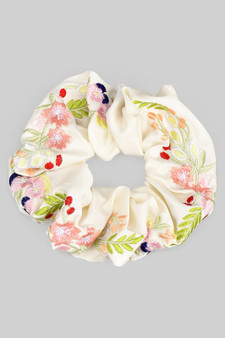 Embroidered Multi Flower Hair Scrunchie