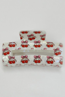 Marbled Acrylic Bow And Cherry Print Hair Clip