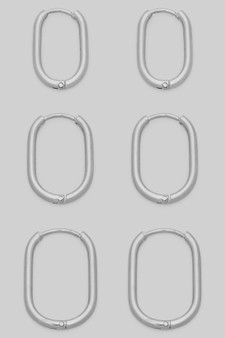 Stainless Steel Three Pair Oval Hoop Set