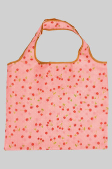 Collapsible Nylon Cherry And Flower Print Shopping Bag