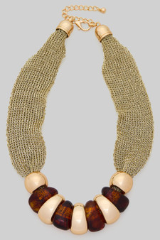 Mesh Fabric Necklace With Resin And Bead Bib